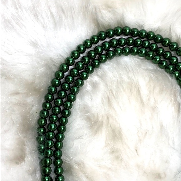 Handmade Jewelry - Bundle of Pine Green Faux Glass Pearl Necklaces NEW